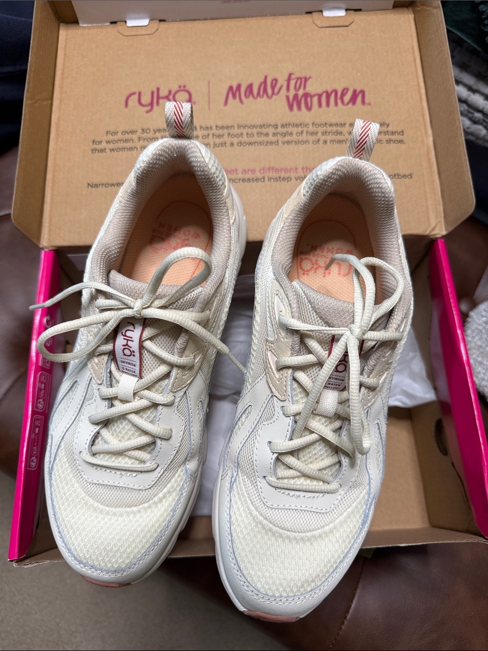 Ryka Women's Cream/Light Pink Lace-Up Athletic Sneakers